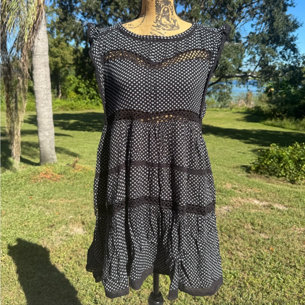 Free People Black and White Floral Mini Retro Kitty Dress Size Medium - Picture 4 of 12